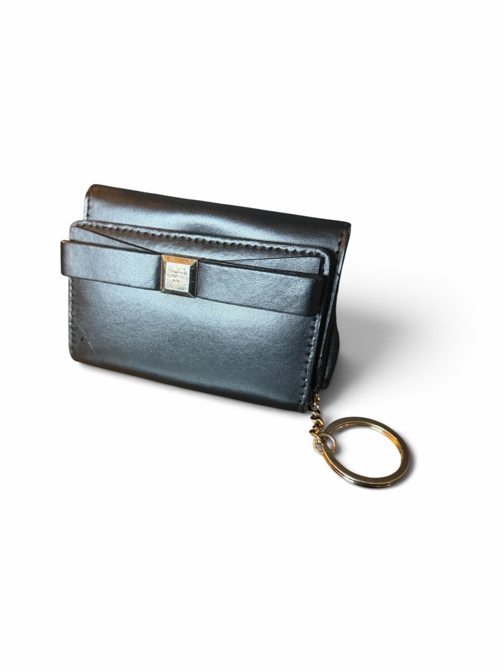 kate spade Black Leather Bow Key & Card Holder with Gold Ring